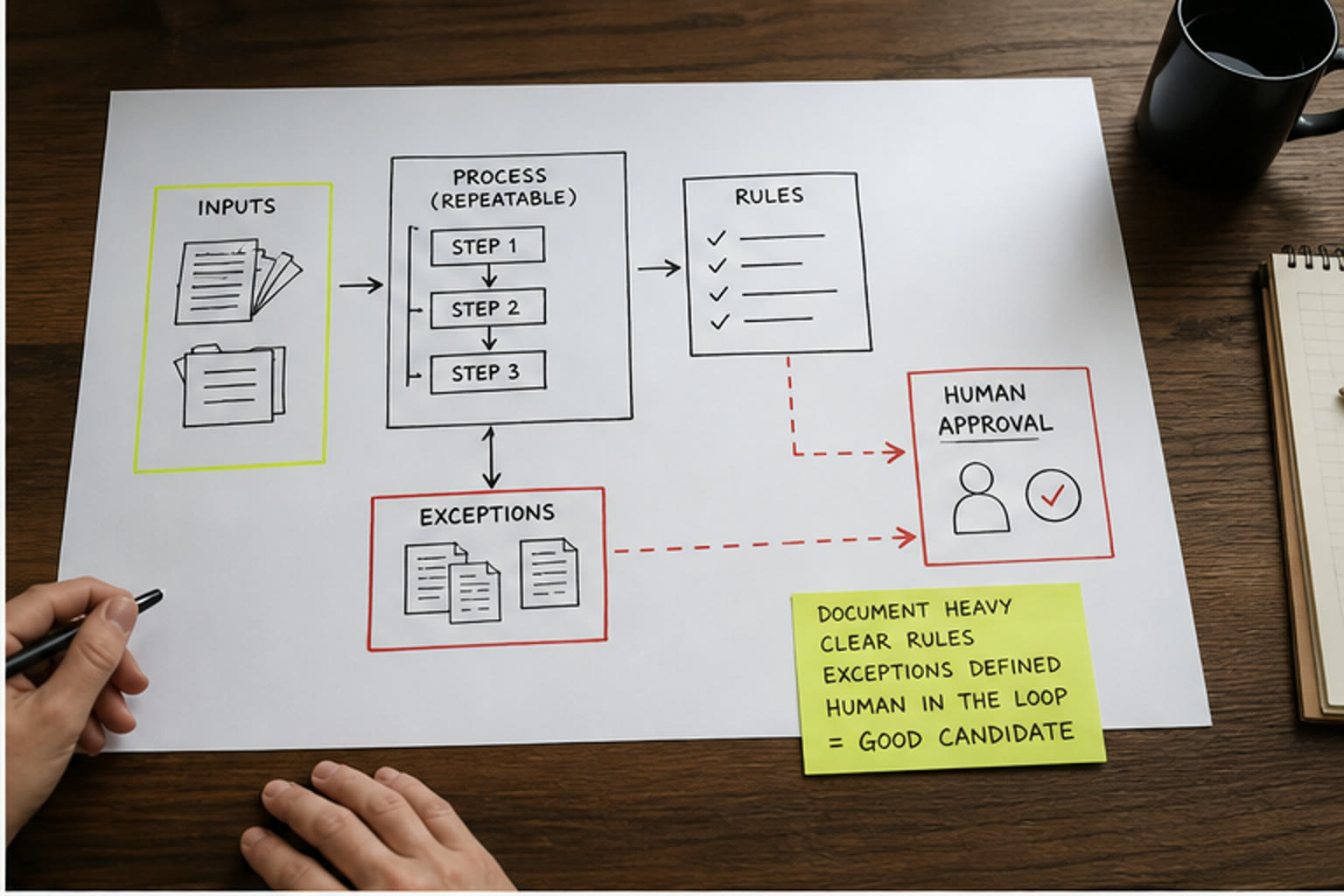 ai-workflow-vs-traditional-business-system 的决策场景示意图